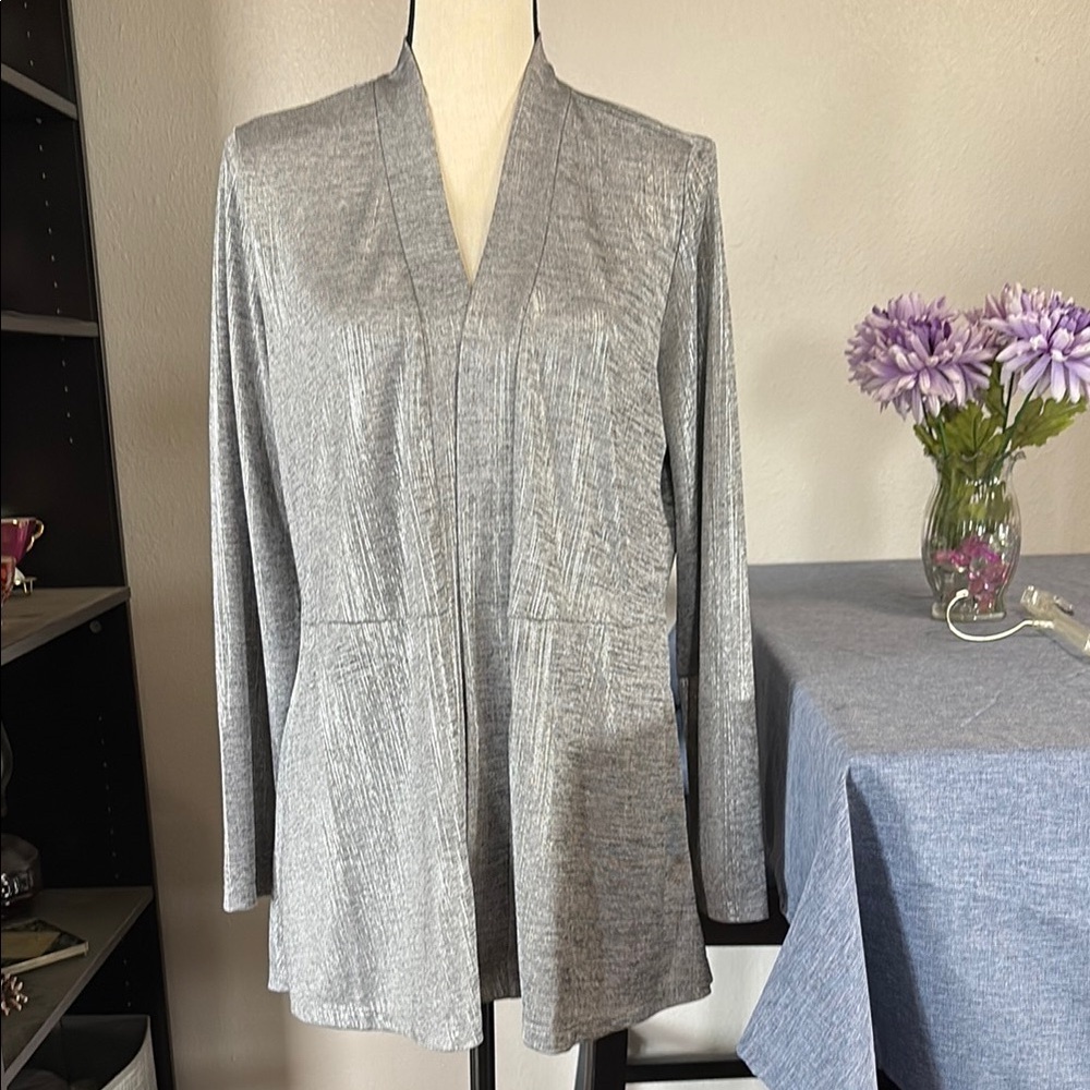 Susan Graver Women’s Size Small Metallic Silver Long Sleeved Cardigan/ Coverall